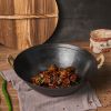 WANGYUANJI 14.96" Handmade Wok, Cast Iron Wok Pan, Large Flat Bottom Wok Stir with Dual Handle and Wooden Lid, Suitable for All Cooktops