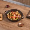 WANGYUANJI 13"Cast Iron Wok with Dual Handles and Wooden Lid, Uncoated Frying Pan for Gas and IH, Chinese Thickened Pancake Pan