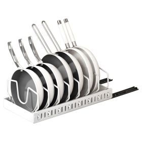 Pull Out Pots And Pans Organizer Under Cabinet With 8 Adjustable Dividers Rustproof Carbon Steel Sliding Pots Holder For Kitchen Cookware Bakeware Pot (Option: PotAndPanRackWhiteGPCT5049)