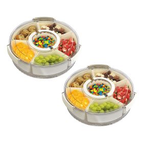 2Pcs Divided Serving Tray with Lid and Handle 360° Rotatable Snack Box Container with 6 Dividers Clear Portable Snack Platters for Fruit Candy Nut Sna (Option: 2PcsDividServingTraySGPCT5184)